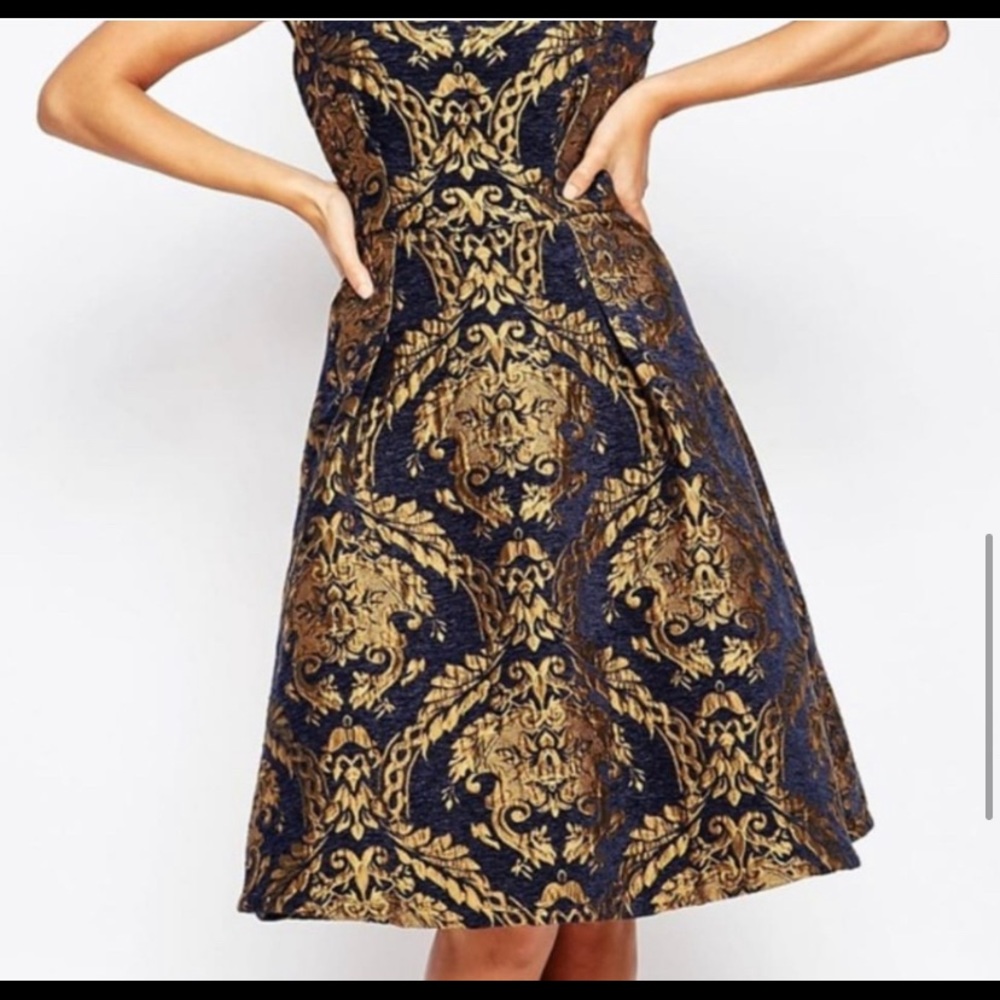 Chi Chi London blue and gold Midi Dress size 4